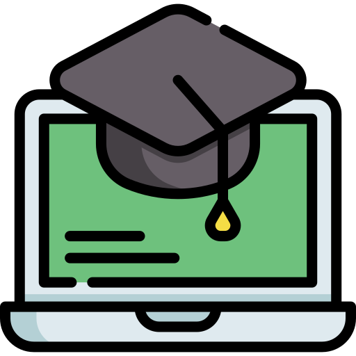 Logo displaying graduation hat on top of an open laptop